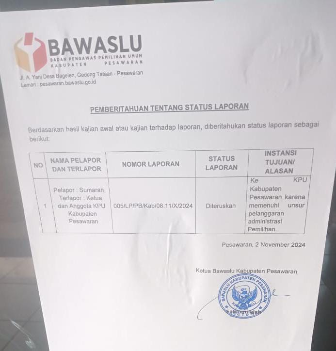 Bawaslu Sah Kirim Surat Ke KPU Pesawaran Karena Memenuhi Unsur Pelanggaran Administrasi Pemilihan