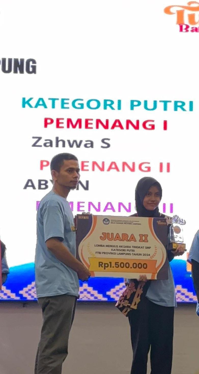 Abyana Nabila Siswi SMPN 26 Raih Juara 2 Lomba Menulis Aksara Tingkat Provinsi Lampung