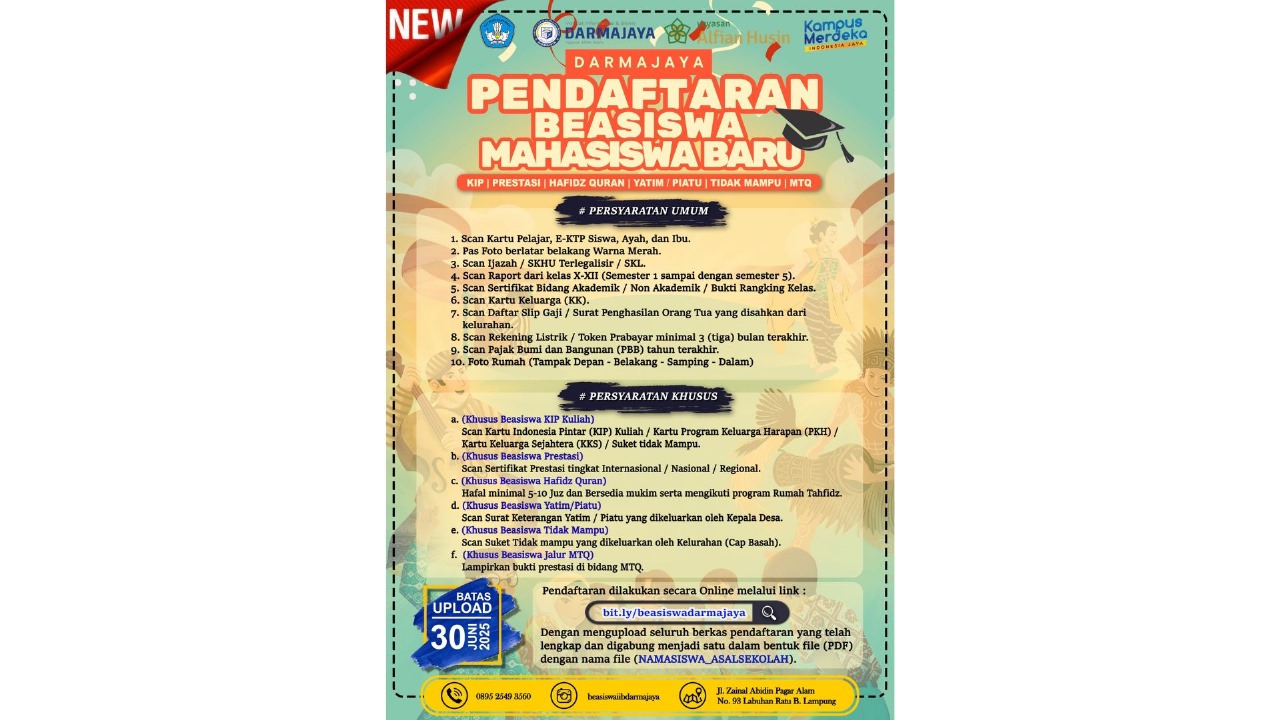 Beasiswa IIB Darmajaya Dibuka! Yuuk Daftar Sekarang, Ini Persyaratannya