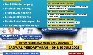 Catat ini jadwal Pendaftaran SMA Siger Bandar Lampung