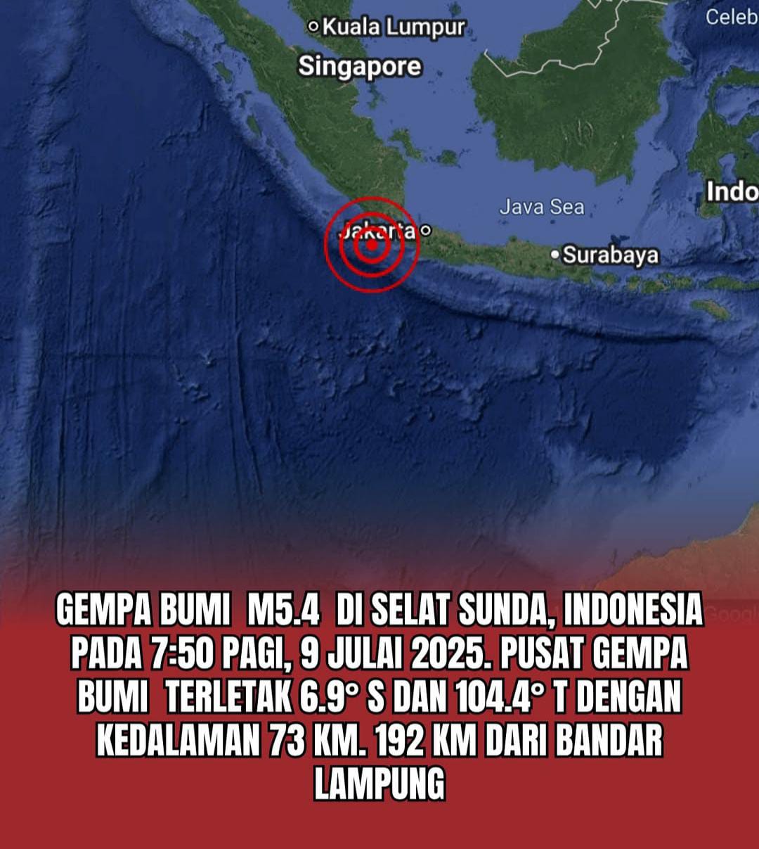 Gempa Berkekuatan 5,4 Skala Richter Terjadi Di Selat Sunda