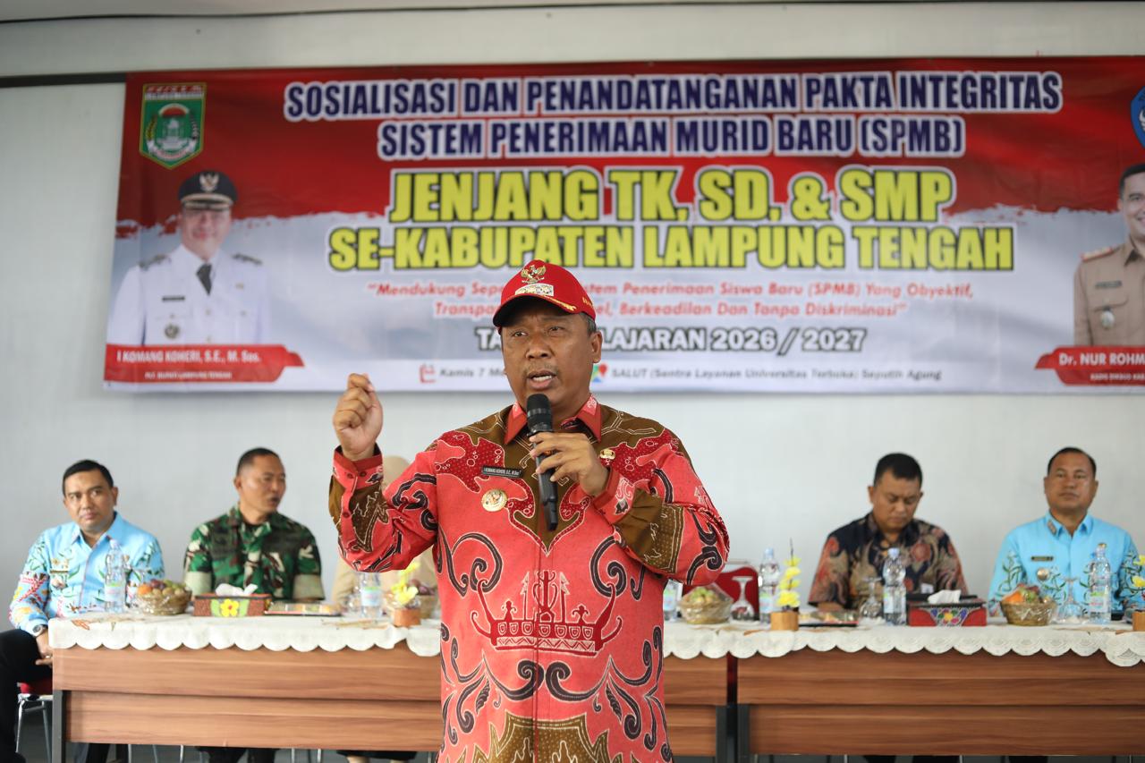Wujudkan PPDB Tanpa Intervensi, Plt Bupati Lampung Tengah Tandatangani Pakta Integritas SPMB 2026/2027