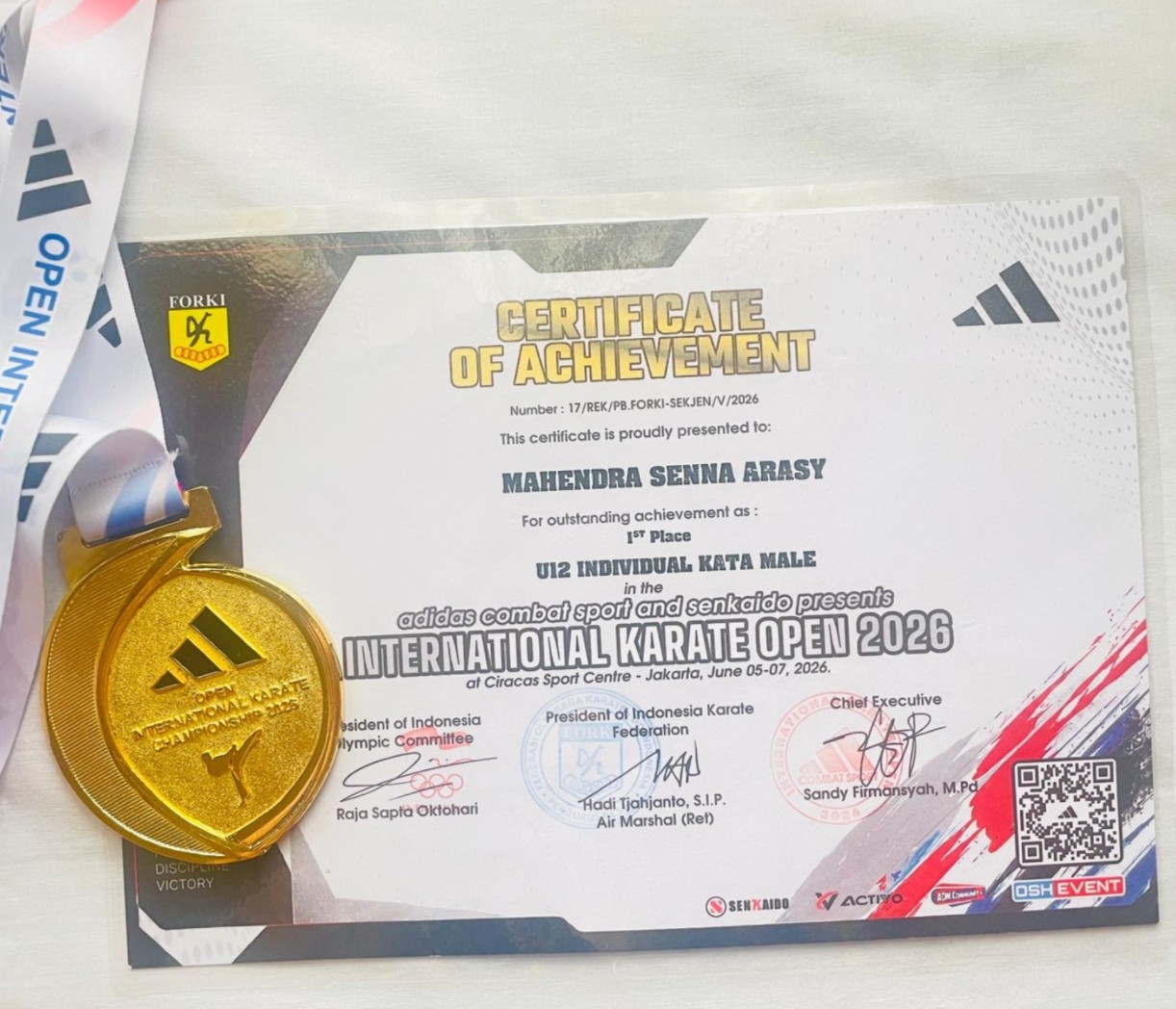 Meski Biaya Sendiri, Mahendra Atlit Karate Asal Pesawaran Meraih Medali Emas “Adidas International Open 2026 “Jakarta