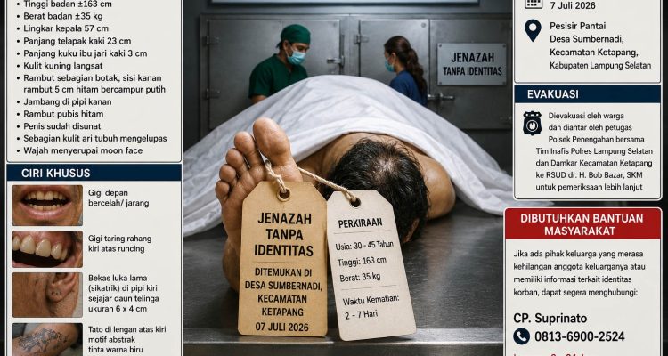 RSUD Bob Bazar Rilis Ciri-Ciri Jenazah Tanpa Identitas di Pesisir Ketapang, Warga Diminta Sebarkan Informasi Ini